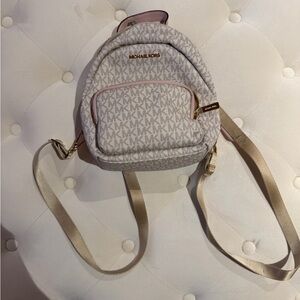 Michael Kors Cream MK Logo Mini Backpack with Gold Hardware
